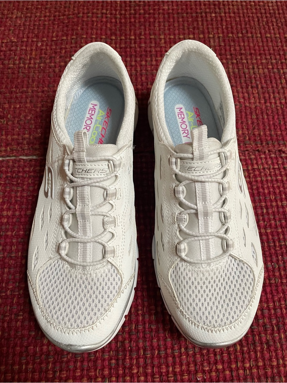Skechers Women’s White Athletic Slip-On Sneakers with Elastic Bungee